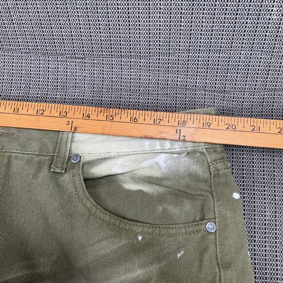 Encrypted Mens Size 38 Olive Green Distressed Paint Splatter Jeans - Picture 5 of 11